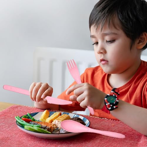 Pink Reusable Travel Utensils Set with Case - Wheat Straw Eco-Friendly Cutlery