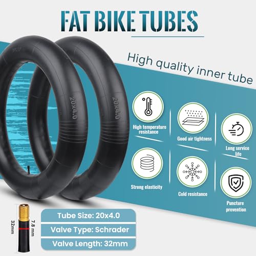 Hycline 20x4.0 Inch Fat Bike Inner Tube 2-Pack with Schrader Valve - Puncture Resistant Replacement Tubes