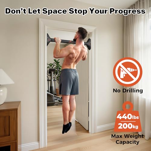 No-Drill Pull Up Bar for Doorway, Adjustable 29.5-37 in, 440 lb Capacity