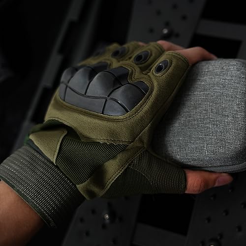 Large Green Breathable Non-Slip Impact-Resistant Tactical Fingerless Gloves for Cycling & Climbing