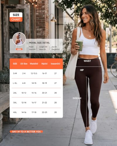 High Waisted Leggings with Pockets for Women - 26 Inch Brown