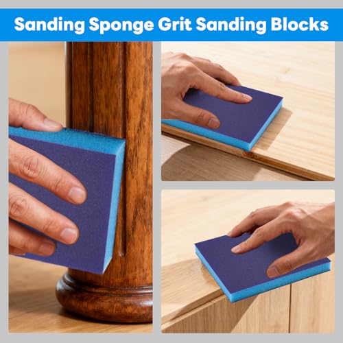 12 Pack 220 Grit Sanding Sponge, Wet Dry Sanding Block Sandpaper Sponge, Washable & Reusable Sanding Pads Soft Foam Sand Block for Metal Wood Drywall Furniture Polishing