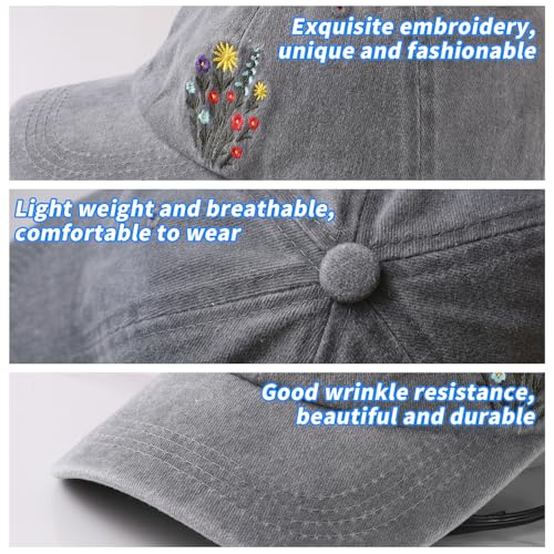 KYDEVO Floral Embroidered Baseball Cap for Women - Soft Breathable Adjustable (Wildflower B)