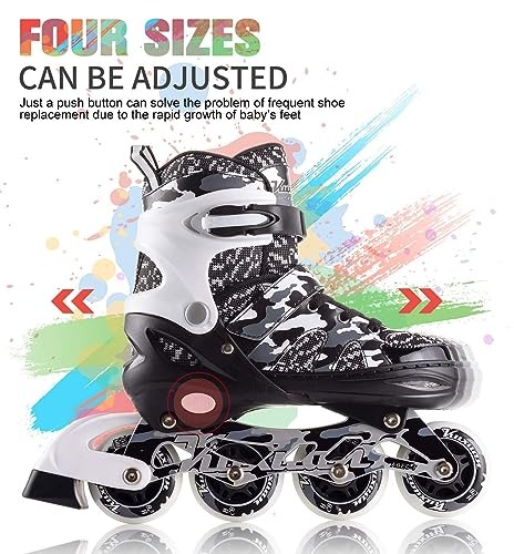Boys Adjustable Inline Skates with Light Up Wheels - Large Black