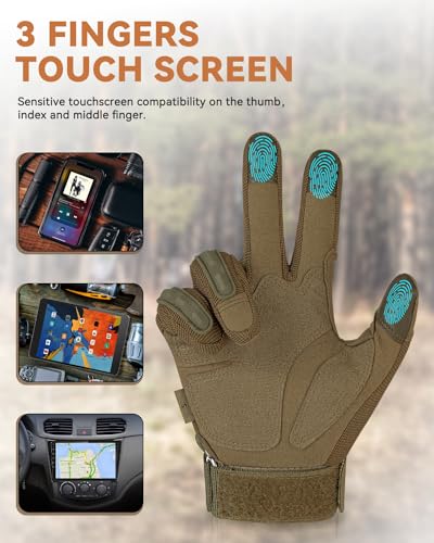 KUMGIM Tactical Motorcycle Gloves with Knuckle Protection - Tan / Large