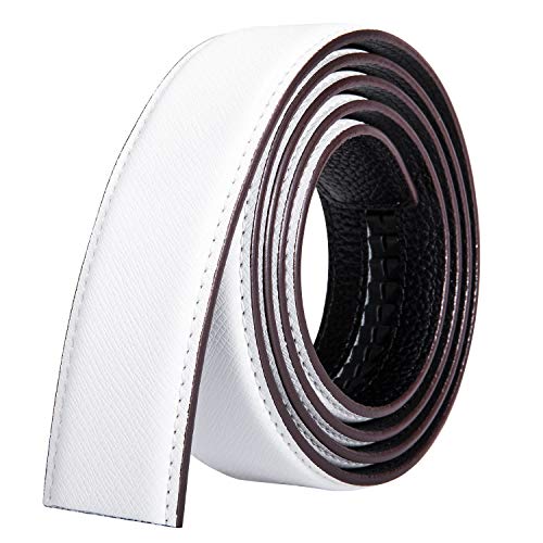 Dubulle Men's Designer Leather Ratchet Belt, White Waist Size 24-38" with Sliding Buckle
