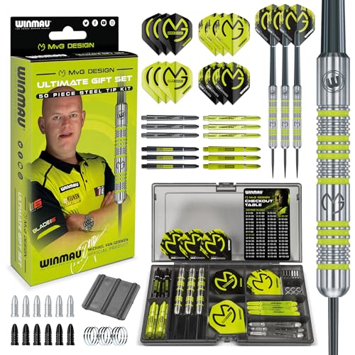 Winmau Michael Van Gerwen 50-Piece Steel Tip Darts Set with Case, Shafts & Flights