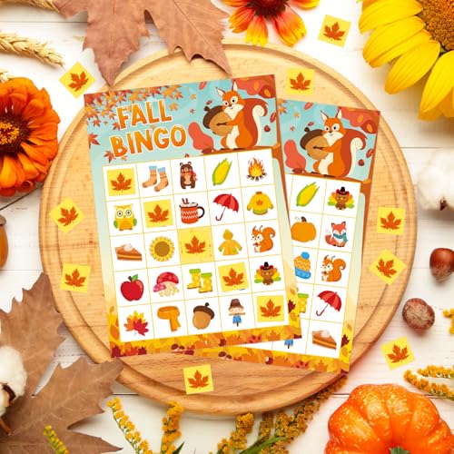 Fall Bingo Game Cards - 24 Players Autumn Party Activity