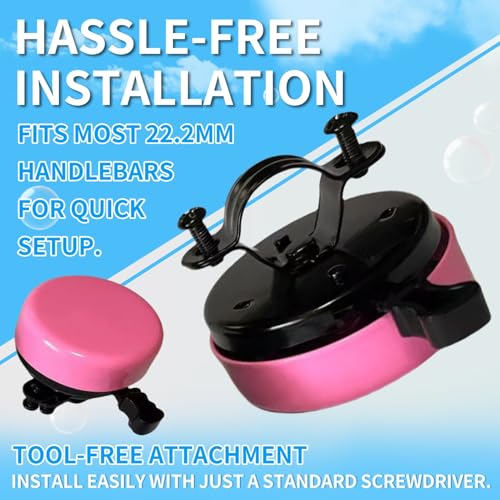 95dB Bike Bell for Cruisers - Rust-Proof Loud Ring Alarm - Pink
