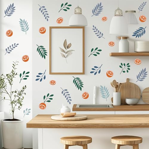 Rustic Orange Leaf Wall Stickers, 54pcs Nature DIY Wall Decals Easy Peel and Stick, Fresh Wall Stickers for Living Room Bedroom Girls Room Nursery, Pastoral Style Home Decor for a Cozy Atmosphere