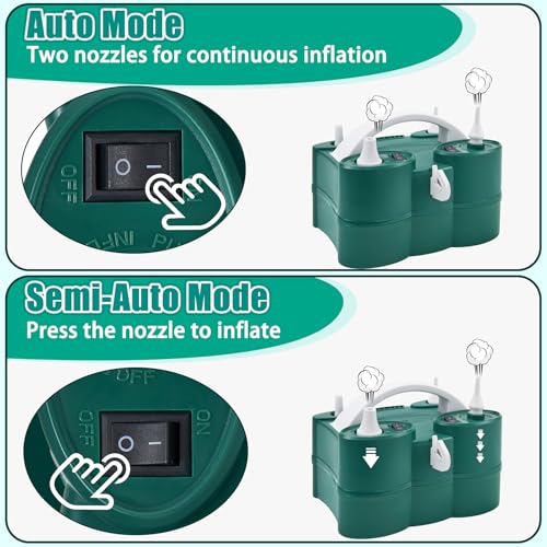 PCFING Portable Electric Balloon Pump 3-in-1 Green Dual Nozzle