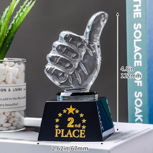 LONGWIN 2nd Place Trophy Set with Glass Thumbs Up Award for Sports & Parties