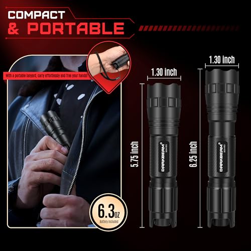 DARKBEAM Red Light LED Flashlight Tactical USB Rechargeable Stepless Dimming, Flood/Spot Portable Handheld Redlight for Night Hunting, Camping, Observation, Fishing, Astronomy, Rescue, Stargazin