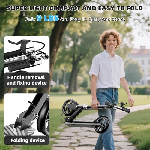 Lightweight Foldable Scooter for Kids & Adults - 8-Inch Wheels, Black