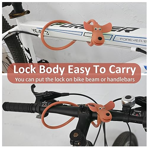 WOOQOTT Brown Cartoon Kids Bike Cable Lock with Keys, Silicone Cover, 2 Feet