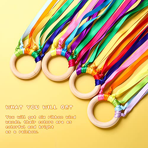 Sumind 6 Pcs Bright Colors Ribbon Dance Wands for Kids Educational Exercise