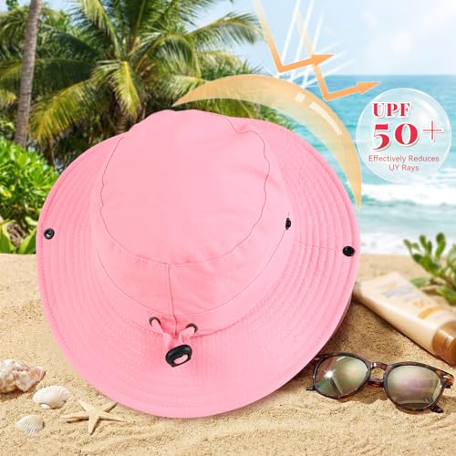 Wide Brim Sun Hat for Kids - UPF 50+ Adjustable Beach Hat - Pink
