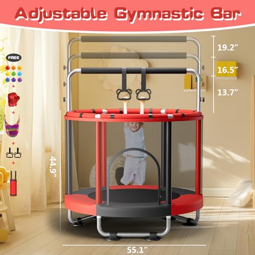 55" Kids Trampoline with Enclosure & Adjustable Bar - 440lbs Capacity