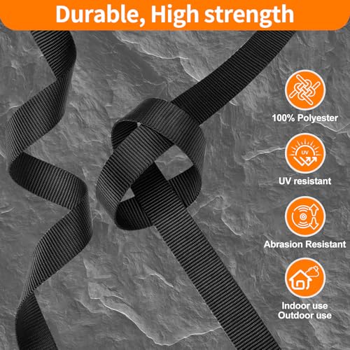 Heavy Duty Webbing Straps - Extra Thick Polyester, 12 Yards, Black 5/8" Width