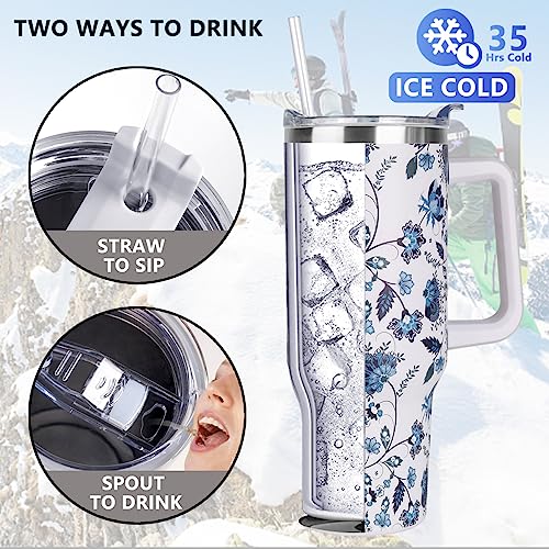 SYACOT 40 oz Insulated Stainless Steel Tumbler with Handle, Straw & Leak Proof Lid - Ceramic Variation