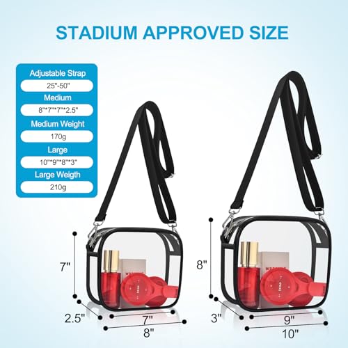 Clear Stadium Event Bag with Adjustable Strap - Black Small