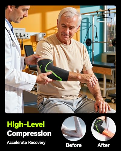 Elbow Compression Sleeve with Gel Pad - Breathable Support - Black XX-Large