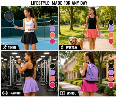 RBX Girls 2-Pack Mesh Skorts for Active Play, Elastic Waistband, Lilac Breeze/Black, Sizes 14-16