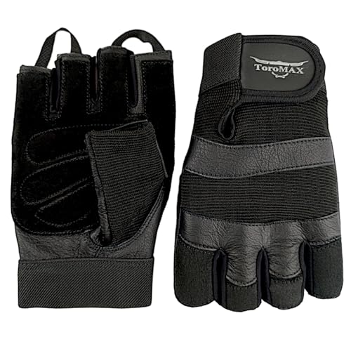 Padded Leather Weight Lifting Gloves - Breathable Gym Training Grip - Large Black