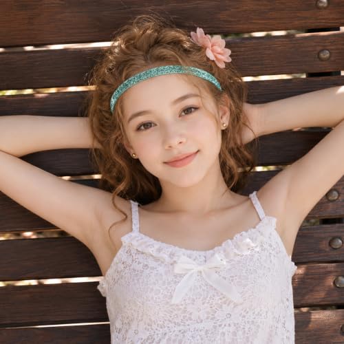 Glitter Running Headbands - 5 Pcs Set in Silver, Yellow, Blue, Green, Purple