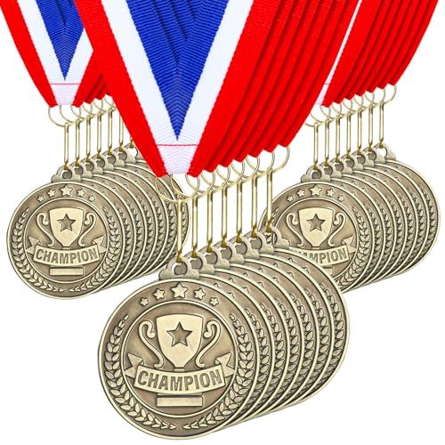 30 Pcs Champion Medals with Neck Ribbons - 2 Inch Awards