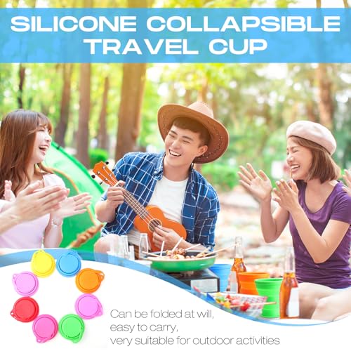 Funnymoom 8-Pack Collapsible Silicone Travel Cups with Lids - Rainbow Colors, 7 oz