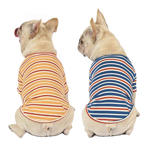 Knuffelen Medium Dog Shirt 2-Pack Cotton Striped T-Shirts for Small Dogs, Blue & Yellow