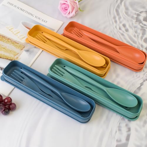 Large Utensils Set with Case - Reusable Travel Cutlery Set, 4 Colors