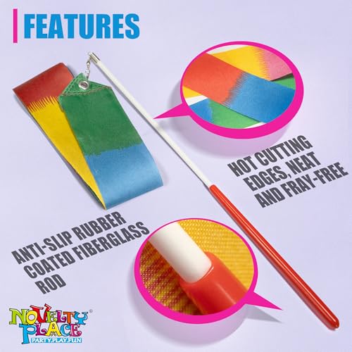 Dance Ribbons Streamers - 6.6Ft Rainbow Gymnastics Ribbon Wands - 2 Pack