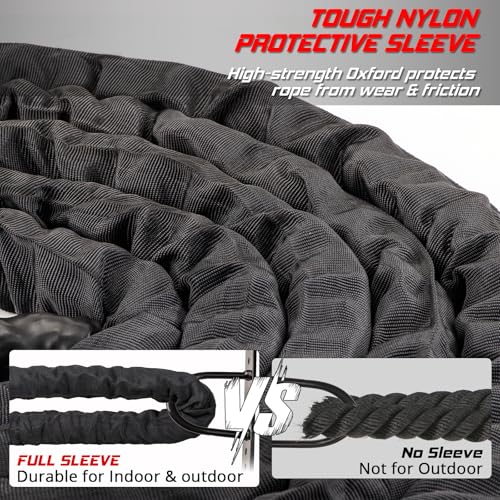 Battle Rope - 1.5 Inch x 30 FT Heavy Duty Training Rope with Sleeve & Anchor Kit - Black