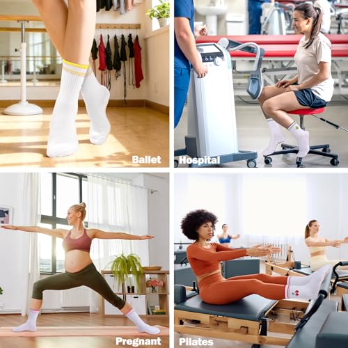 Grippy Pilates Socks for Women - Cute Anti-Slip Cotton Crew - 6 Variants