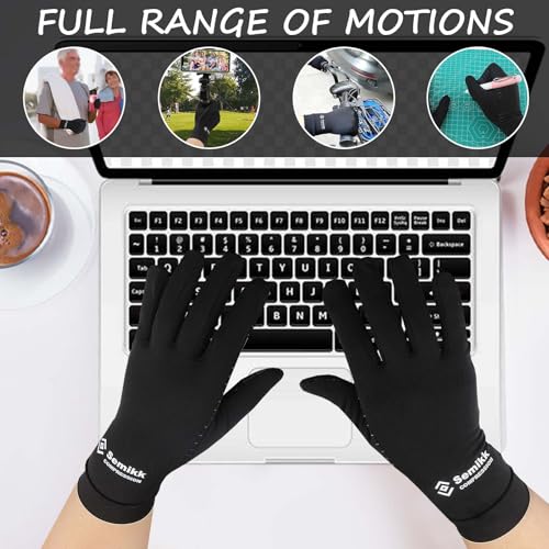 Semikk Medium Black Copper Compression Arthritis Gloves 2 Pairs Touch Screen Support
