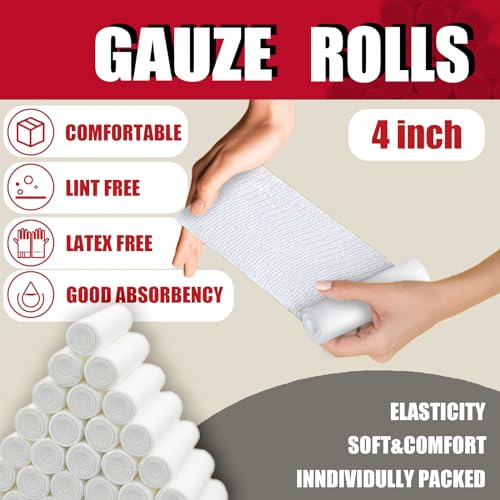 32 Pack Premium Quality Gauze Rolls - 4" x 4.1 Yards, Latex-Free