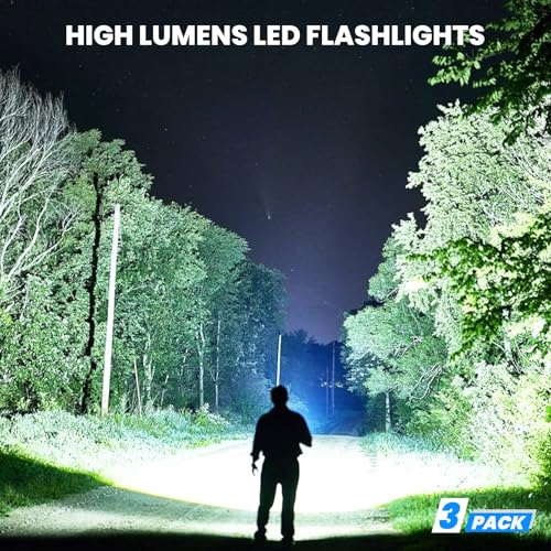 Flashlight Rechargeable 99,000 High Lumens - 3 Pack Super Bright LED Flash Light for Home Camping, Handheld Waterproof Linterna with 5 Modes & Adjustable Function
