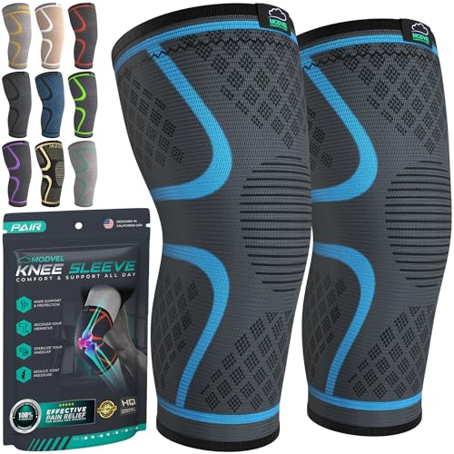 Modvel Blue Medium Compression Knee Brace Support for Men & Women - 2 Pack