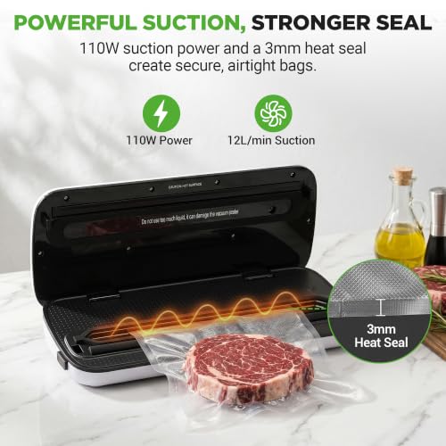 NutriChef Silver Automatic Vacuum Food Sealer with Starter Kit, Compact & Easy to Use