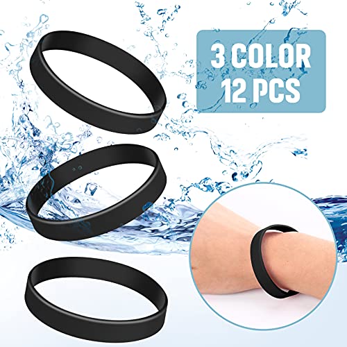 12-Piece Solid Silicone Rubber Wristbands - Blank Bracelets - Black