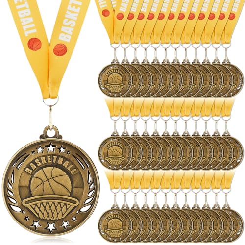 Gold Basketball Medals with Ribbons - 12 Pack, 2" Awards for Sports