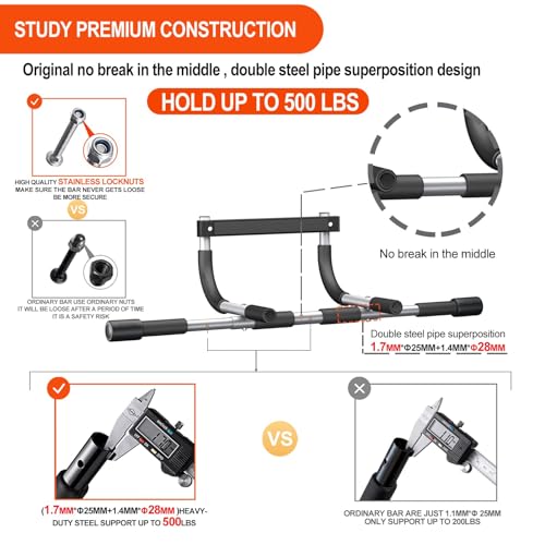 Adjustable Doorway Pull Up Bar - Heavy Duty Chin-Up Bar