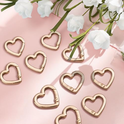 Heart-Shaped Carabiner Keychain Clips - 10 Pack Gold Metal Hooks