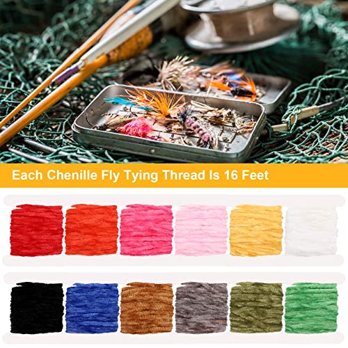 Chenille Fly Tying Materials - 12 Pieces, 65.64 Yards, Assorted Colors