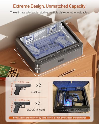 Biometric Gun Safe with Fingerprint & App Control - Quick Access Pistol Safe