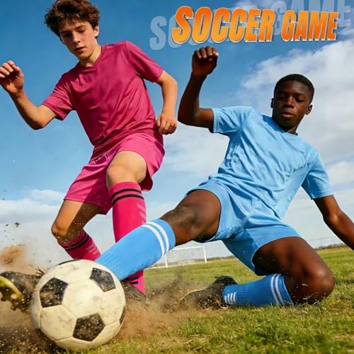 Kids and Adults Soccer Socks 3 Pack Over Calf Athletic Football Sport Socks - Hot Pink Medium