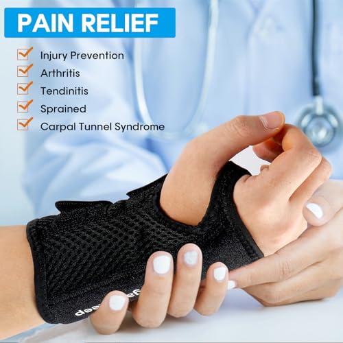 Breathable Carpal Tunnel Wrist Brace - Adjustable Support, Right L/XL