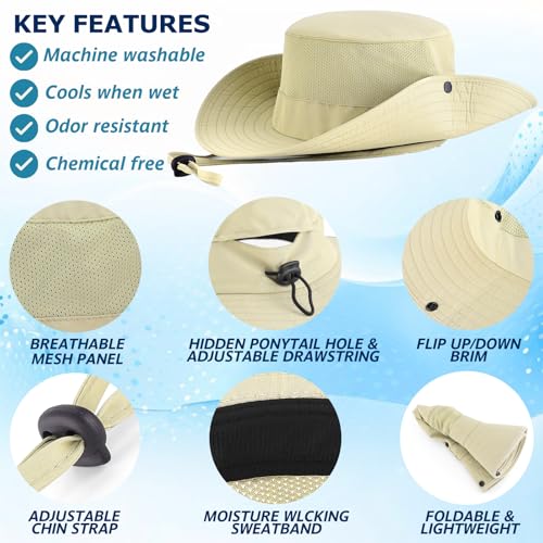 EINSKEY Sun Bucket Hat for Men & Women, UPF 50+ Wide Brim with Ponytail Hole - Khaki 01